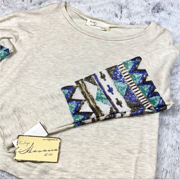 NWT! Vintage Havana Sequined Sweatshirt Top - Picture 2 of 6